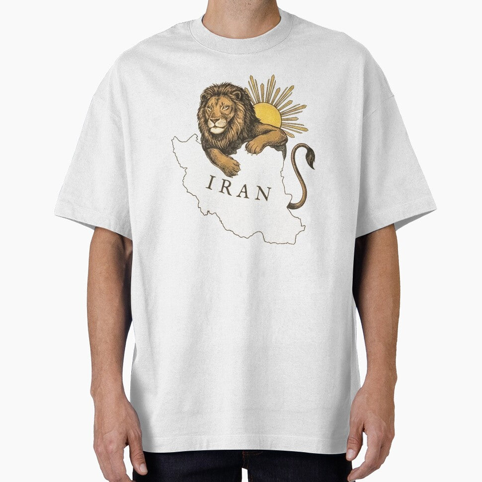 Persian Lion and Sun Over Iran Map – Javid Shah Symbol, Iranian Heritage Design, Shir o Khorshid Art by Mossypixels