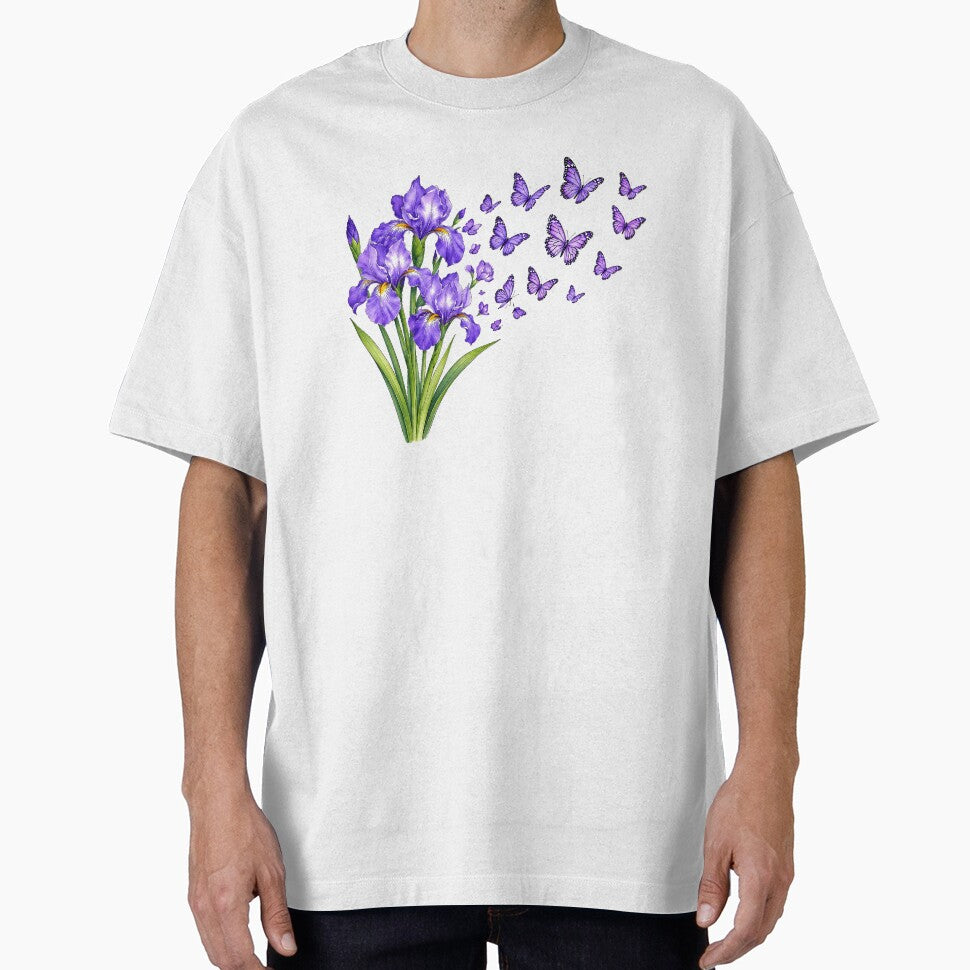 Purple Iris Butterflies Botanical Floral Watercolor Nature by Moizento
