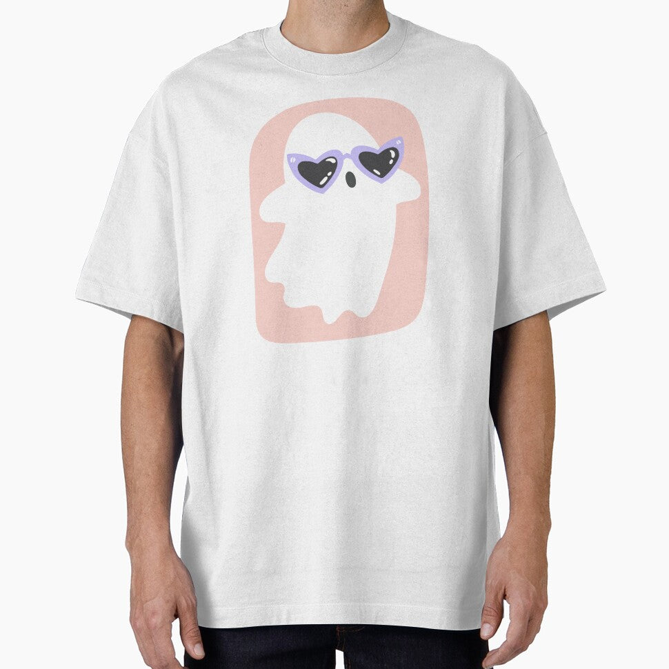 Ghostie with Heart Glasses - purple on pink by FlamingoFeet