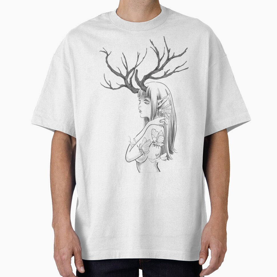 Mystical Deer Lady-B&W by bignosework