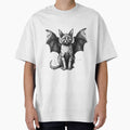 Bat Wing Cat Black and White Gothic Fantasy Animal Illustration by inkoutninja