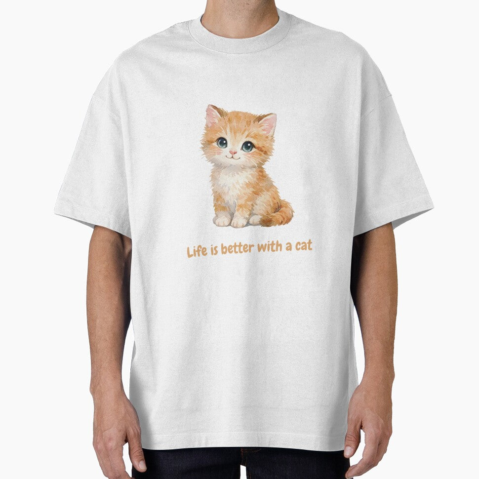 Cute Watercolor Orange Tabby Kitten - Life is Better with a Cat by AliKwStore