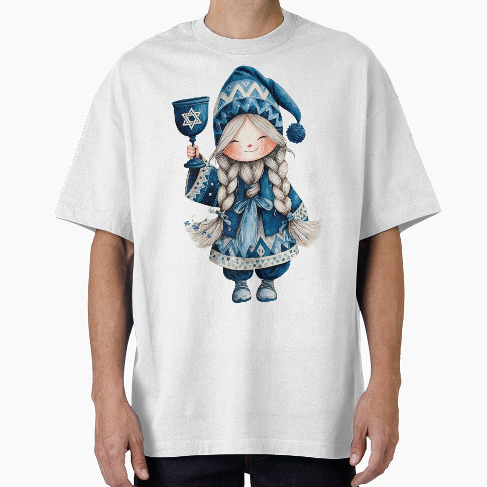 Hanukkah Gnome with Cup. Cozy Holiday Art by Anastasiia Yurevych