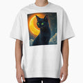 Black Cat with Moon Sticker - Mystical Night Sky Cat Art for Halloween and Magic Lovers by FestivityFinds