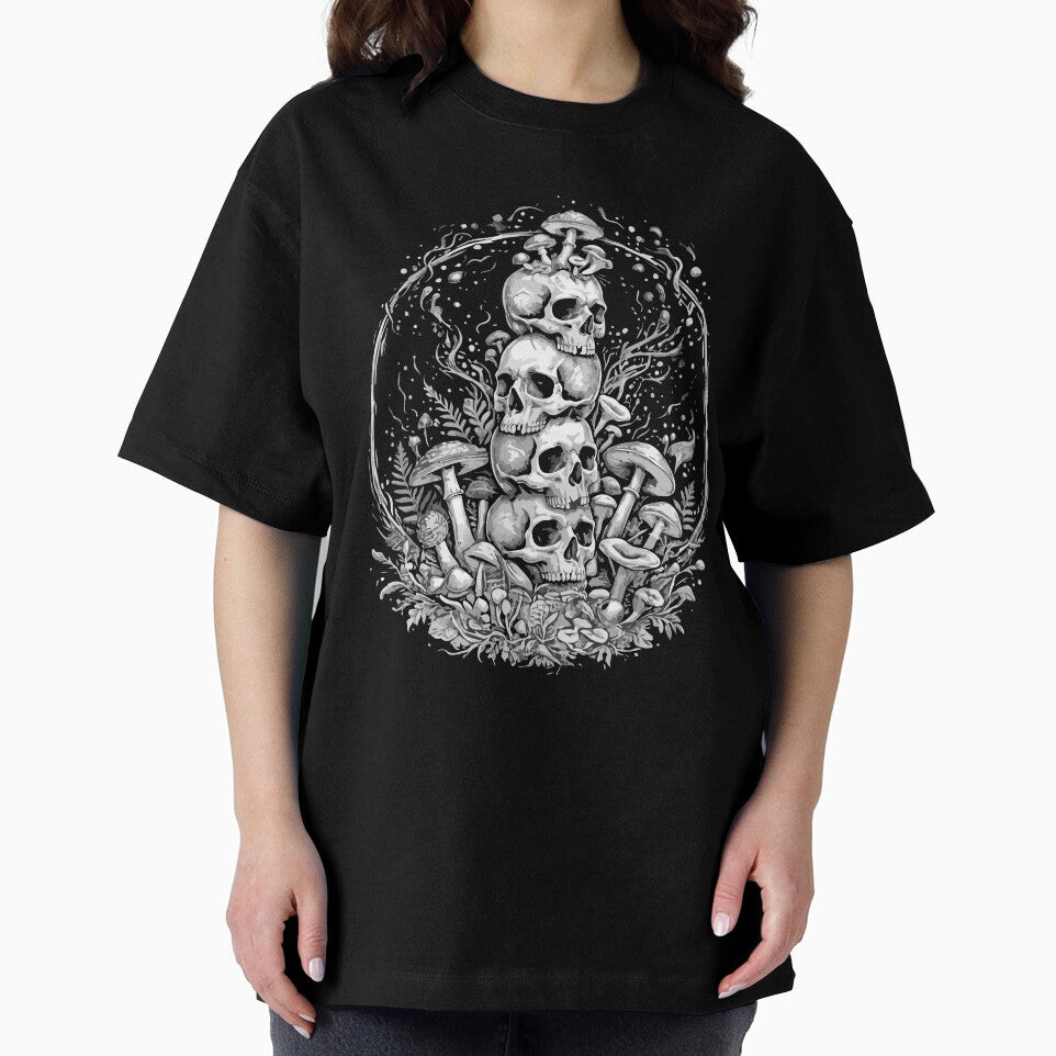 Stacked Skull Mushroom Gothic Botanical Vintage Dark Art Design by kiralynstration