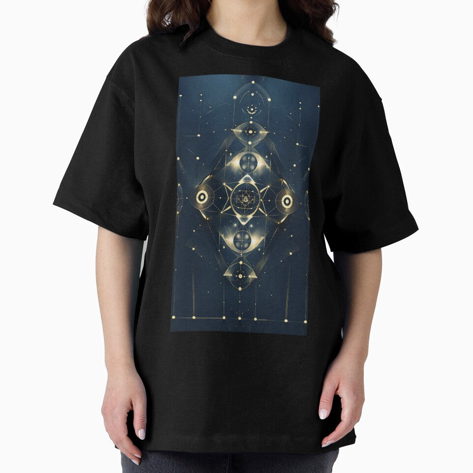 Universal Balance Sacred Geometry Symmetry Design – 6th Design of Sacred Series in Gold on Navy by ArtivaNest
