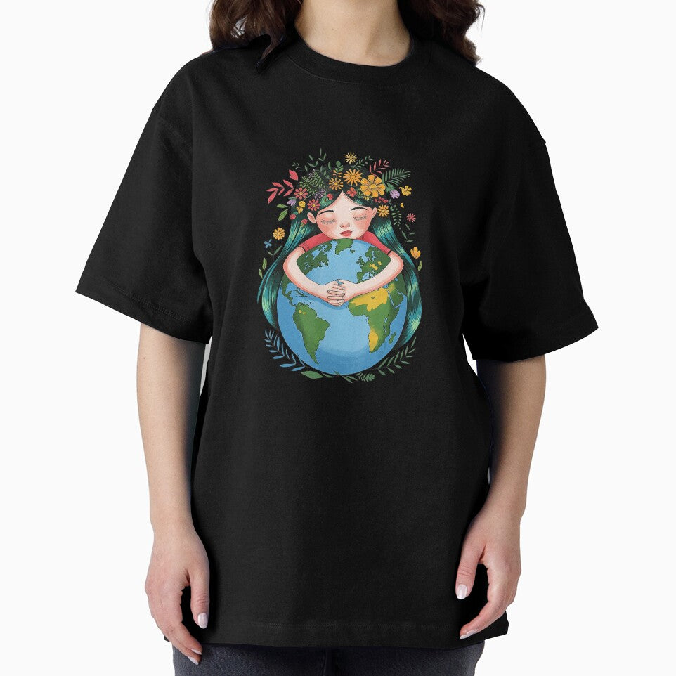 Girl Hugging Earth Nature Love Planet Care Design by zamiokaline