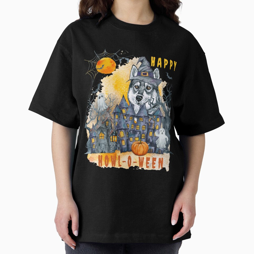 Siberian Husky Happy Howl-o-ween Ghost Houses Funny Watercolor by Cuddlythopia