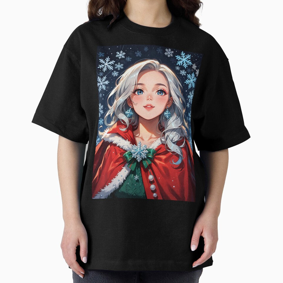 Christmas Anime Girl with Snowflake Earrings by ByteyCreatives