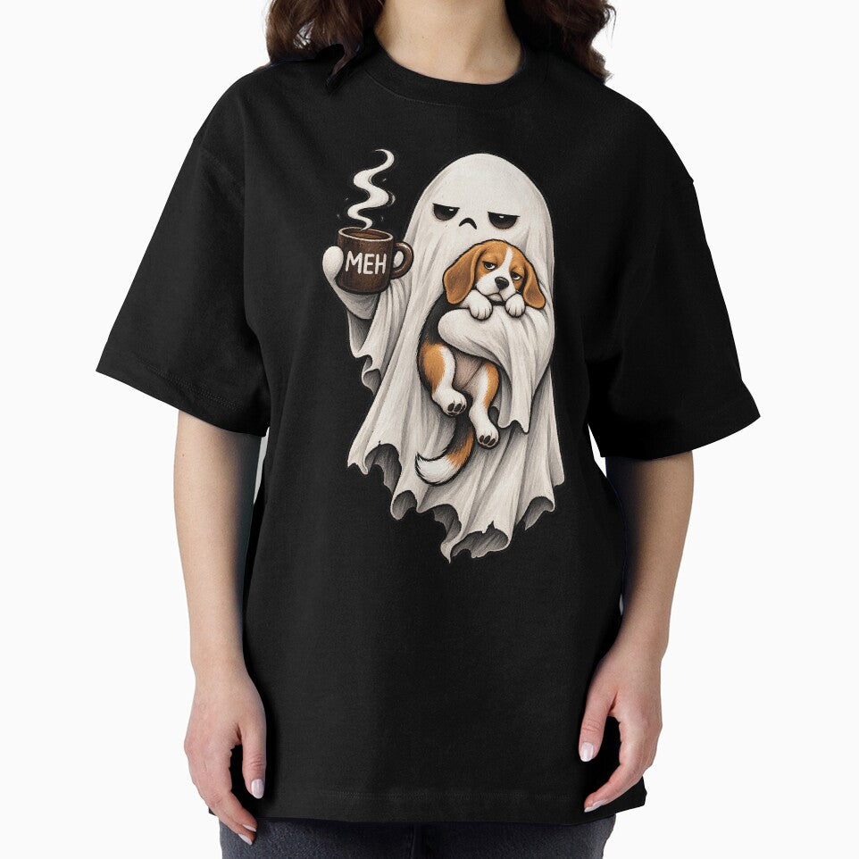 Ghost Hugging Beagle with Coffee Funny Halloween Dog Lover by JerdbordinShop