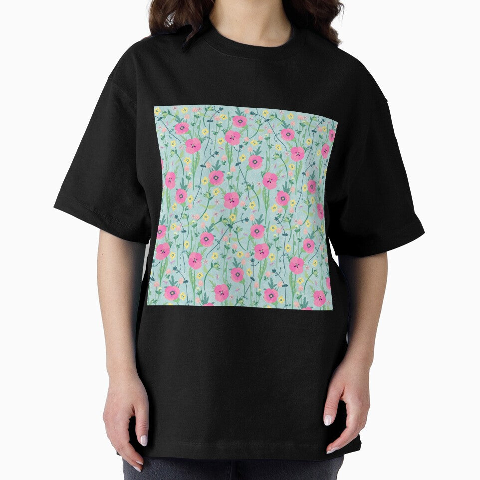 Summer Meadow Floral Nature Teal Illustration by NdesignTrend