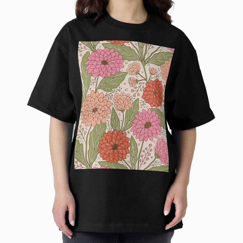 Dahlia garden in cream and pink by Illustrated by Nat