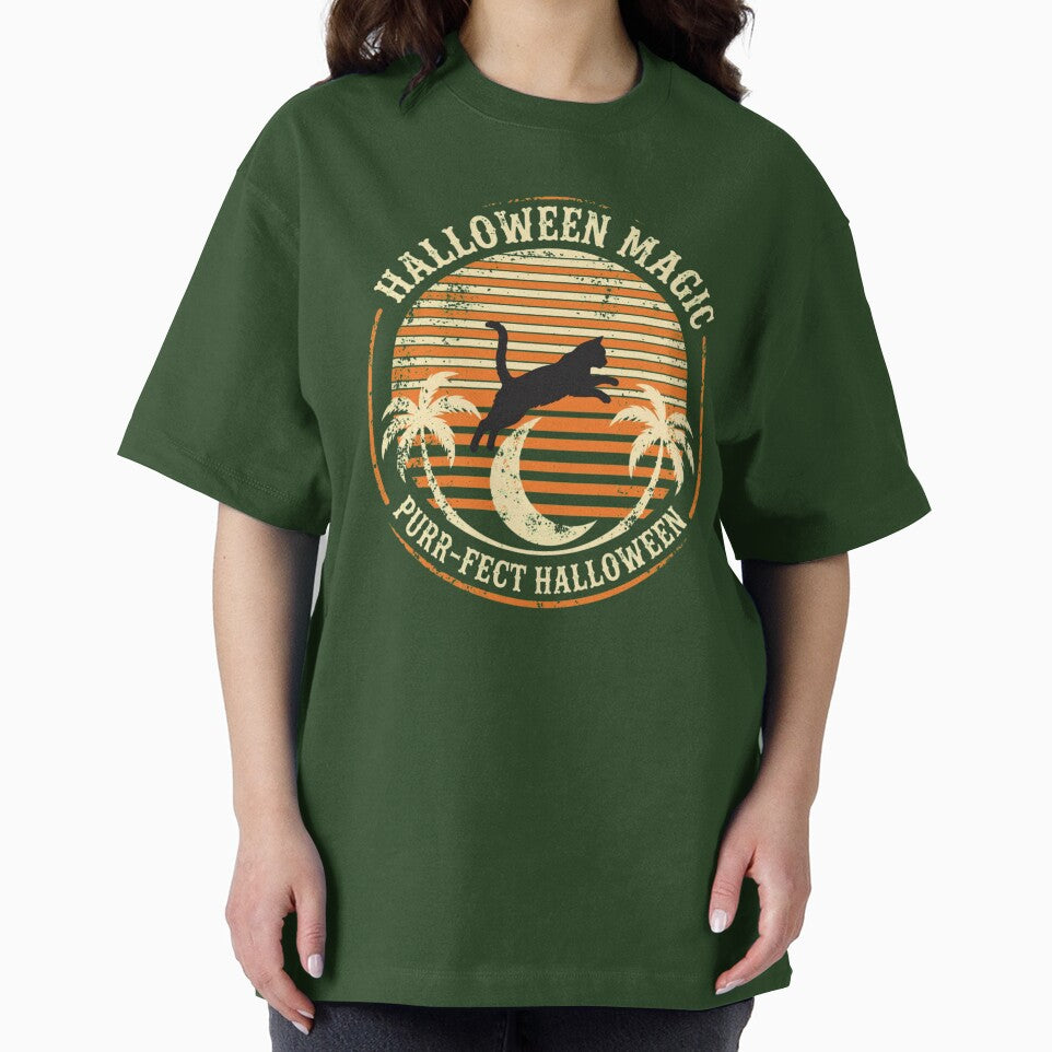 Halloween Magic Purr-fect Halloween - Retro Sunset Black Cat by puurfectcat