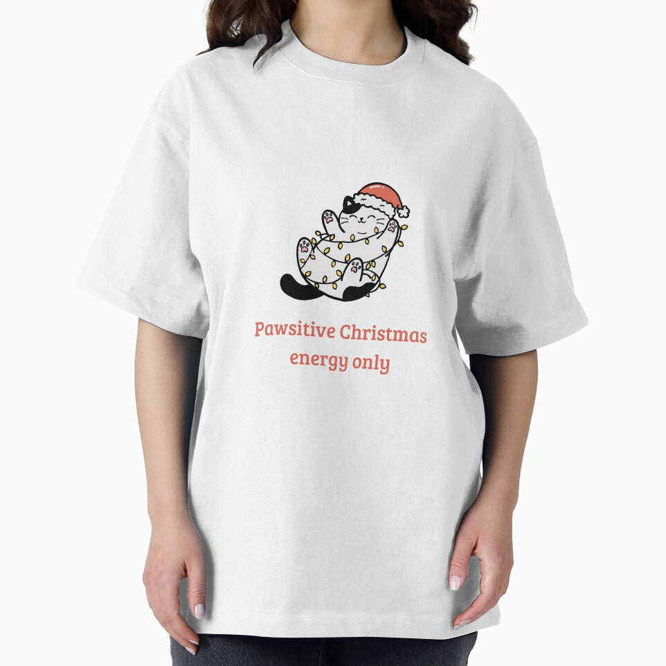 Pawsitive Christmas Energy Only – Cute Cat Wrapped in Holiday Lights by tiagoprint