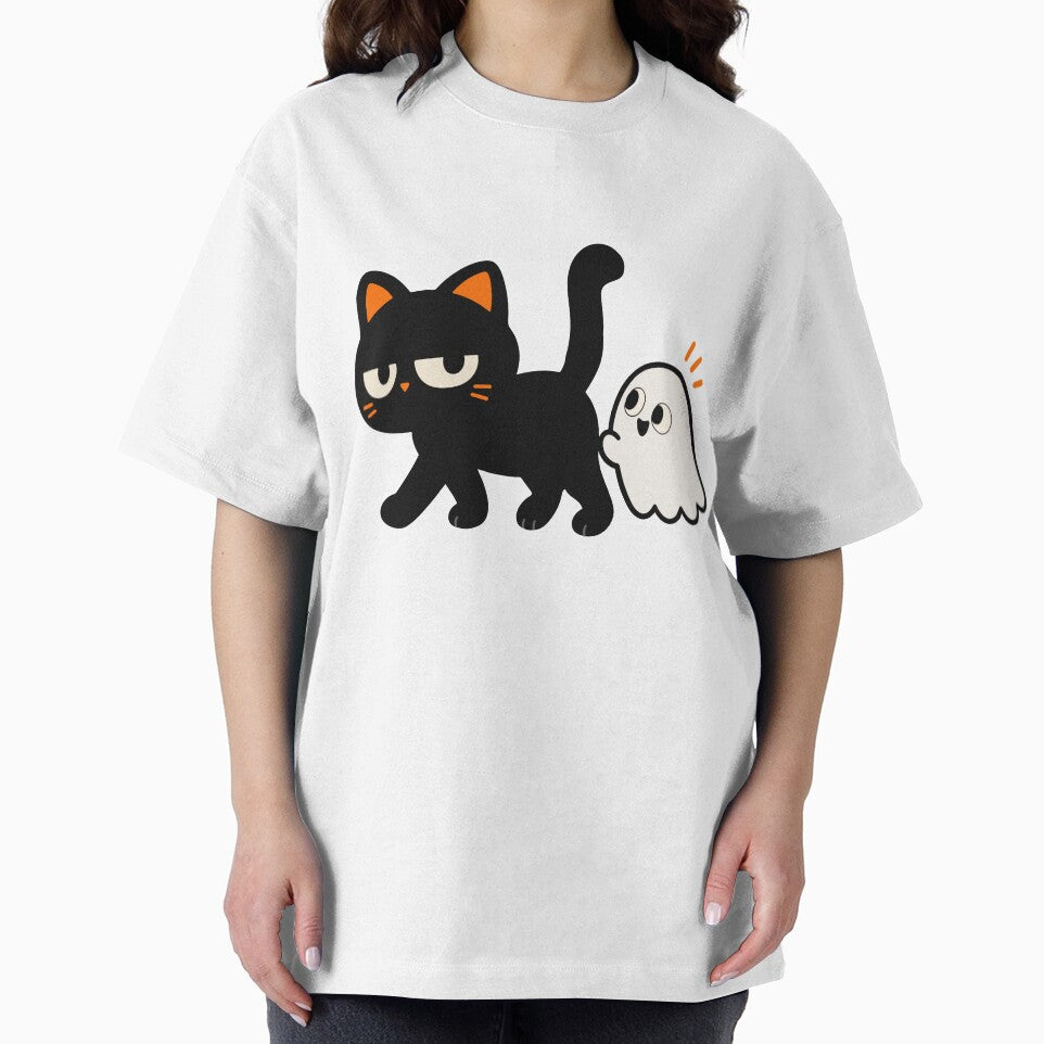Black Cat and Ghost Halloween – Funny Spooky Cat Design by MewMade