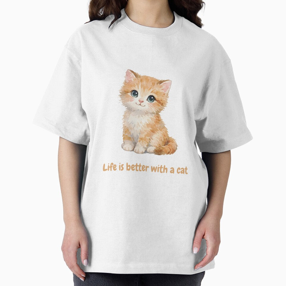 Cute Watercolor Orange Tabby Kitten - Life is Better with a Cat by AliKwStore