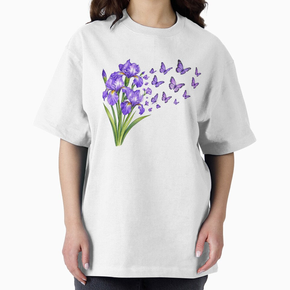 Purple Iris Butterflies Botanical Floral Watercolor Nature by Moizento