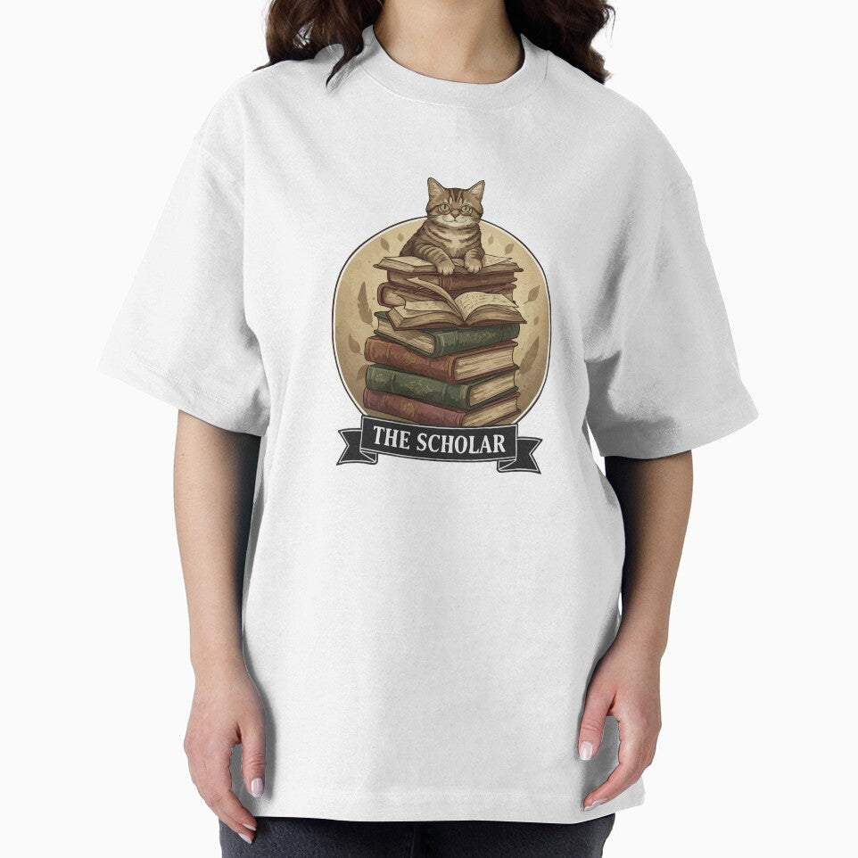 The Scholar – Librarian Cat with Glasses and Old Books by Petzzz