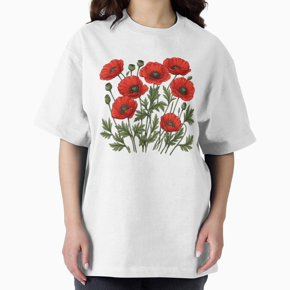 Red Poppy Botanical Floral Vintage by Moizento