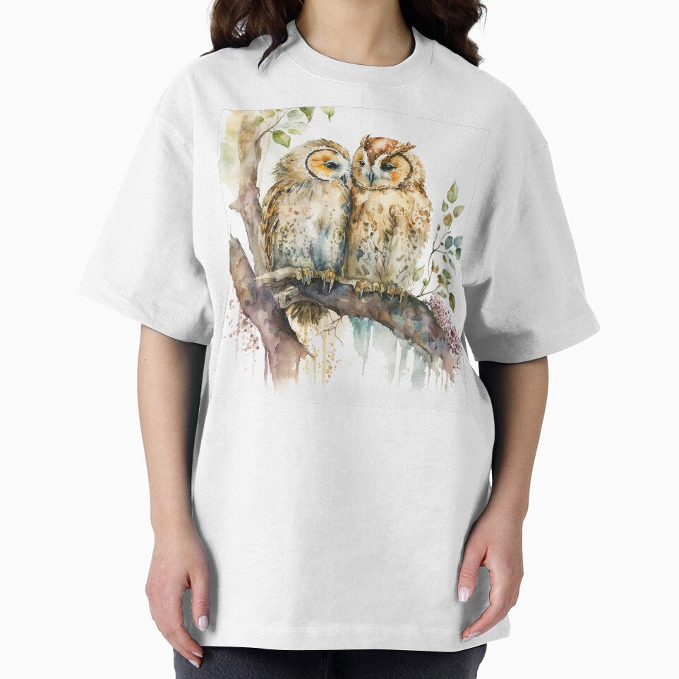 Pair of Owls Watercolor owl painting, owl birds on branch by adlydesigns