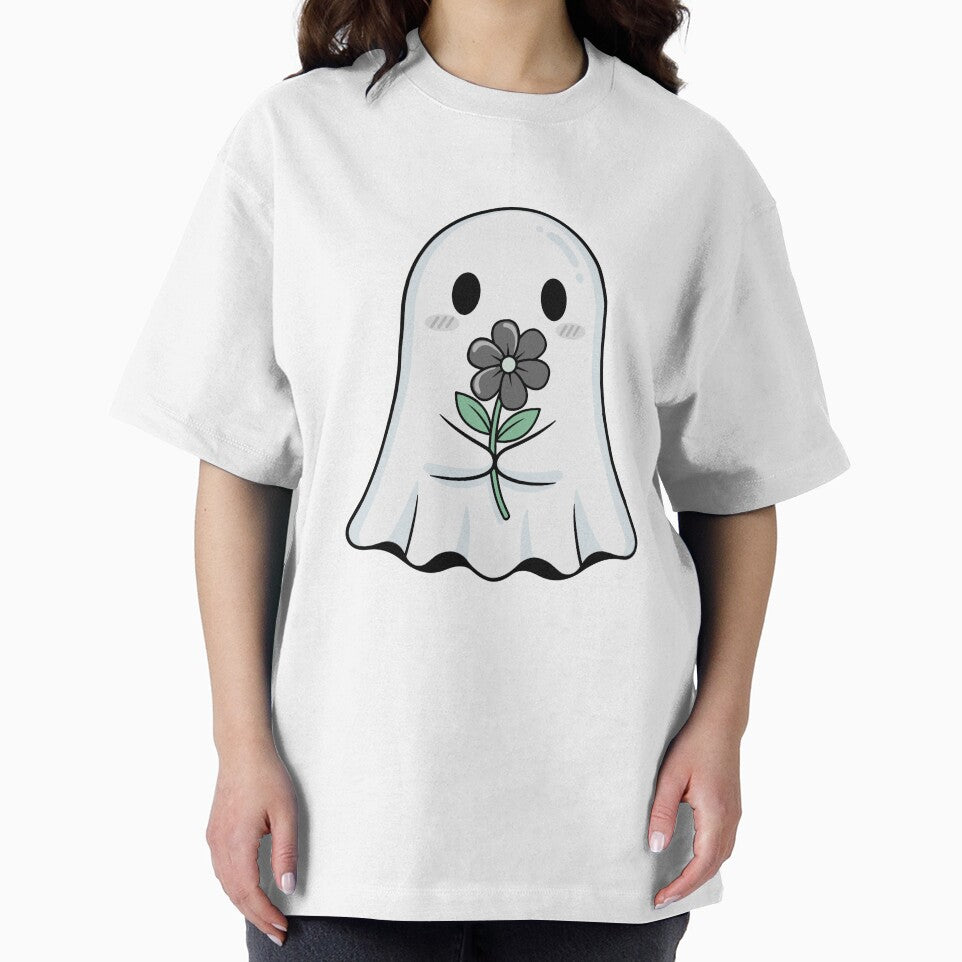 Cute Ghost Holding Flower Kawaii Halloween Illustration by Horrify