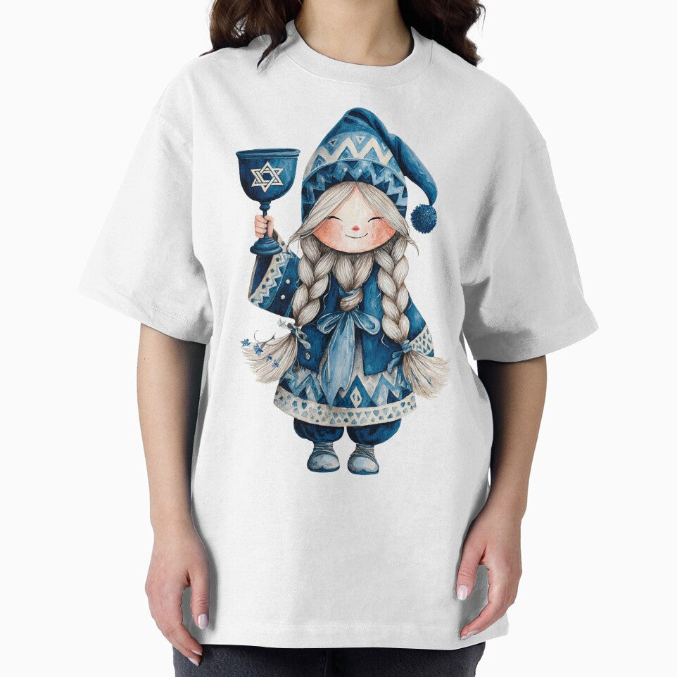 Hanukkah Gnome with Cup. Cozy Holiday Art by Anastasiia Yurevych