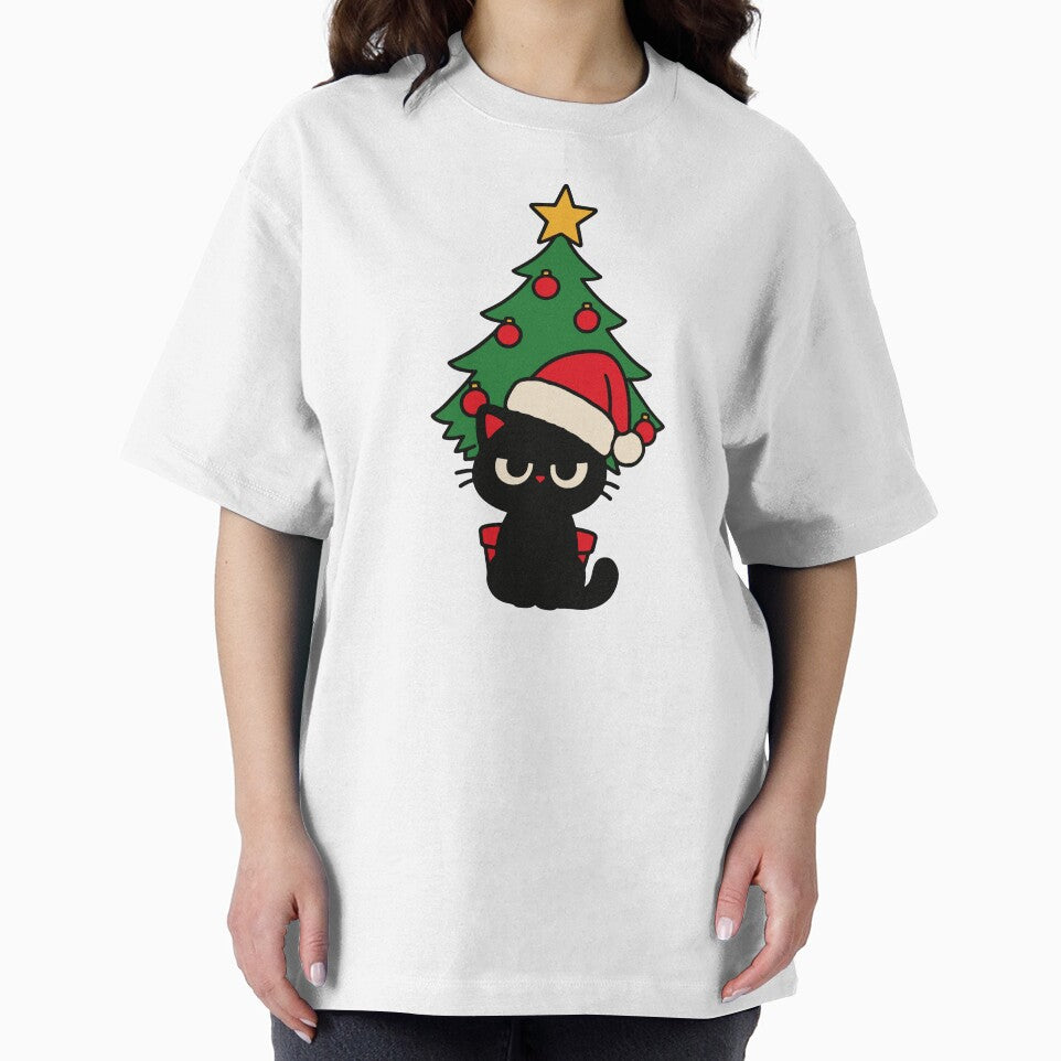 Cute Christmas Cat with Santa Hat and Tree by MewMade
