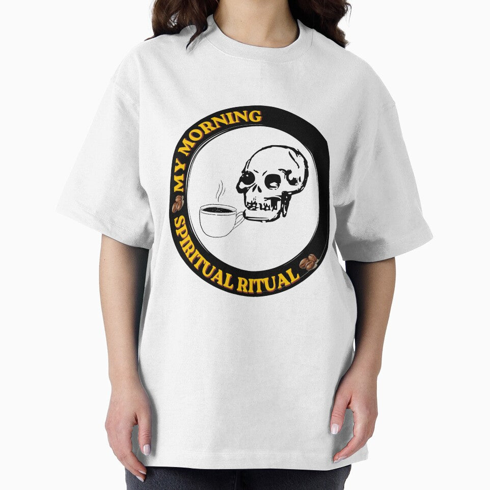My Morning Spiritual Ritual Skull Drinking Coffee Vintage Badge by SOOOMINO