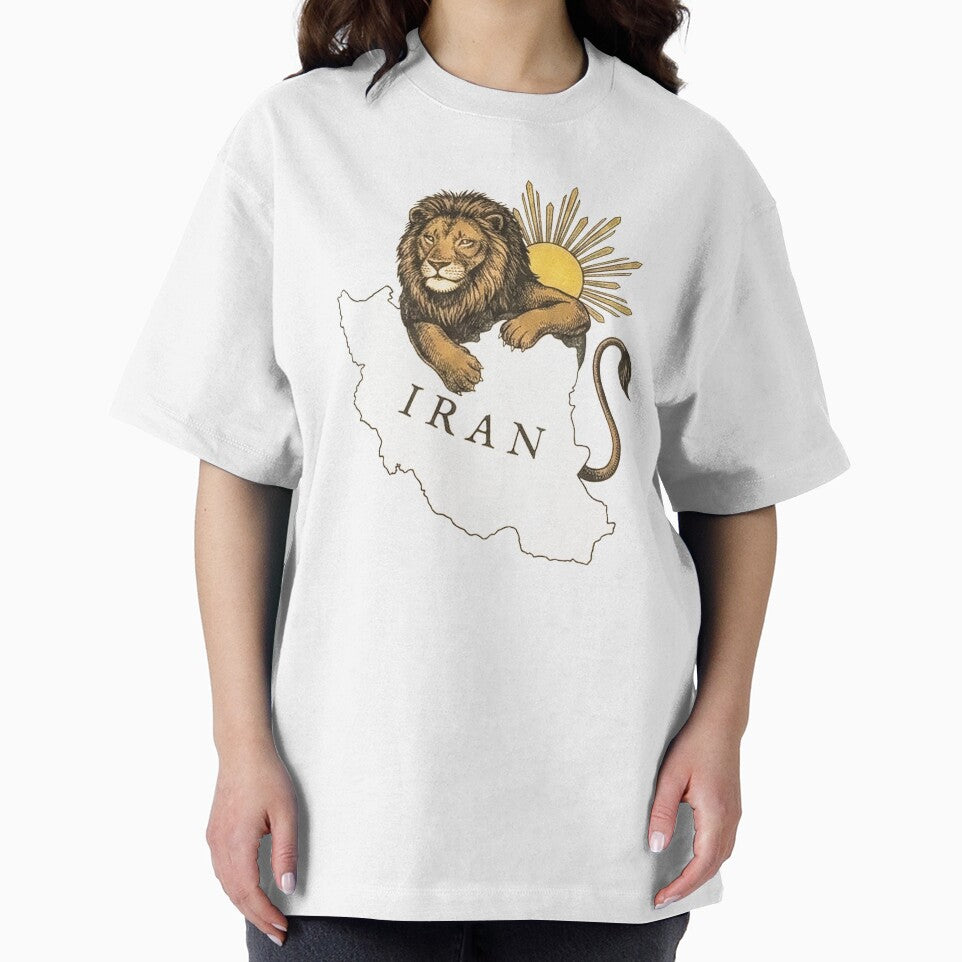 Persian Lion and Sun Over Iran Map – Javid Shah Symbol, Iranian Heritage Design, Shir o Khorshid Art by Mossypixels