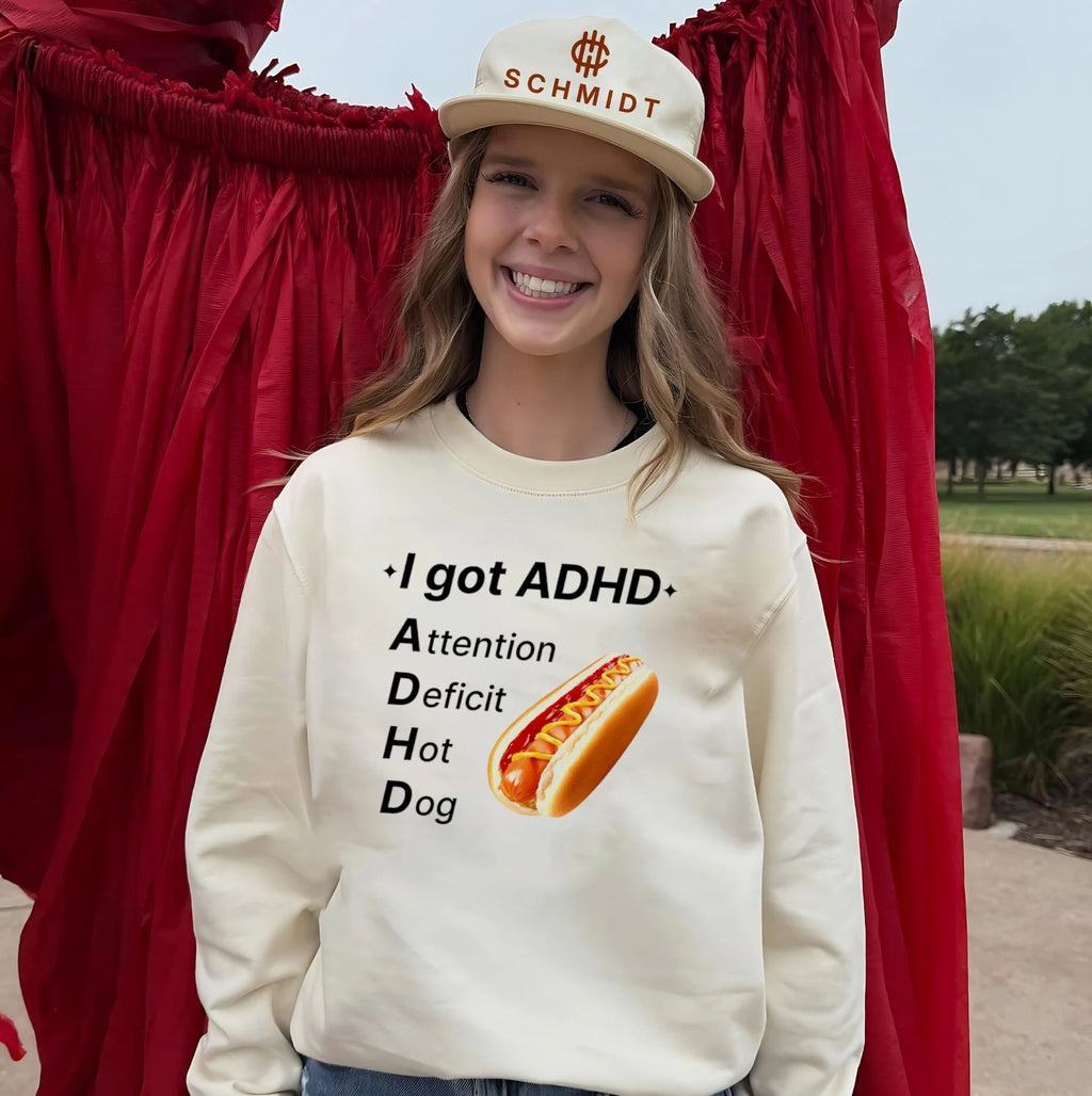 I Got ADHD Attention Deficit Hot Dog Funny Food Pun shirt