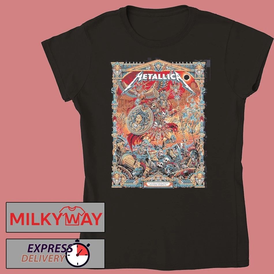 Metallica M72 Athens 2026 Pop Up Shop Poster At Greece Olympic Stadium On May 9 2026 The Warrior With Medusa Shield Art By Juan Ma Orozco T-Shirt