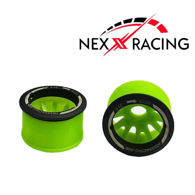 Nexx Racing JUD threaded carbon-fiber reinforced EVO Flanged Rear Wheels (2) pcs for Mini-Z (GREEN)