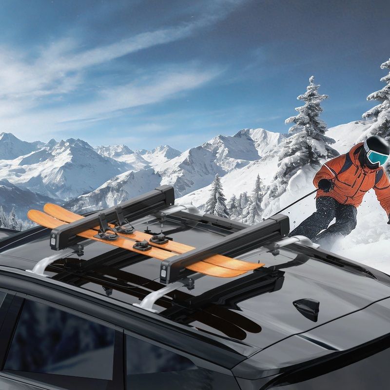 Black Universal Mount Lockable Ski & Snowboard Roof Rack Carriers Cross Bars w/ Keys & Rubber Padding