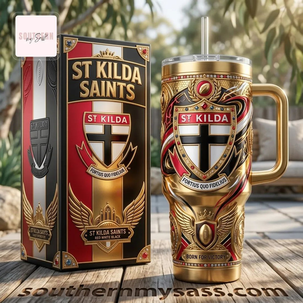 St Kilda Saints Luxury Gold 40oz Insulated Tumbler With Handle