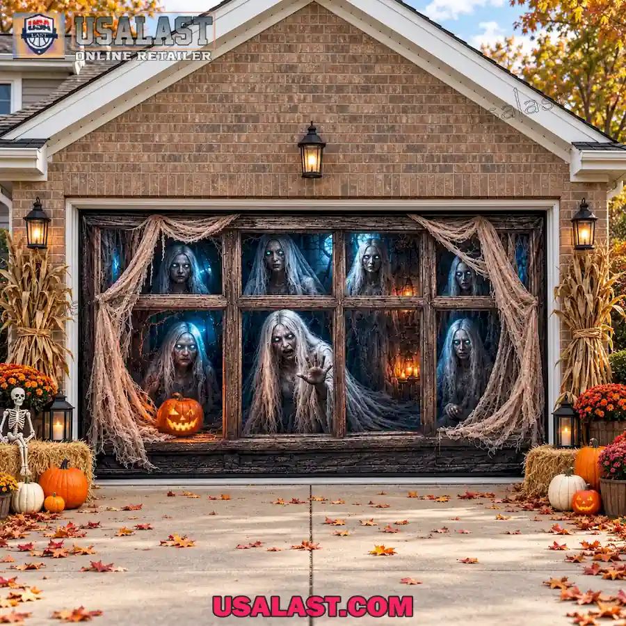 Haunted Window Spirits Halloween Garage Door Banner