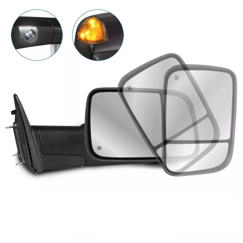Passenger Side Chrome Power Heated Tow Mirror w/ Turn Signal For 2009-2018 Dodge Ram