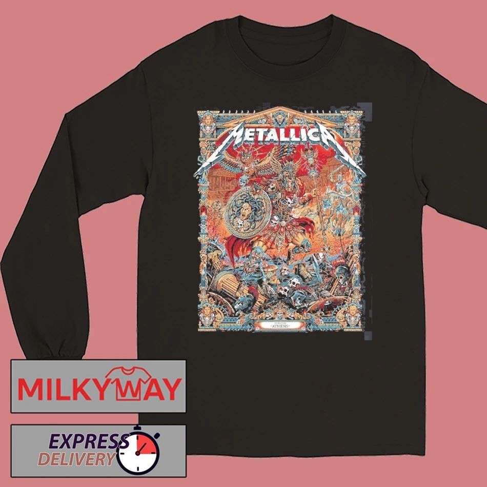 Metallica M72 Athens 2026 Venue Merch Tee At Greece Olympic Stadium On May 9 2026 The Warrior With Medusa Shield By Juan Ma Orozco Two Sided T-Shirt